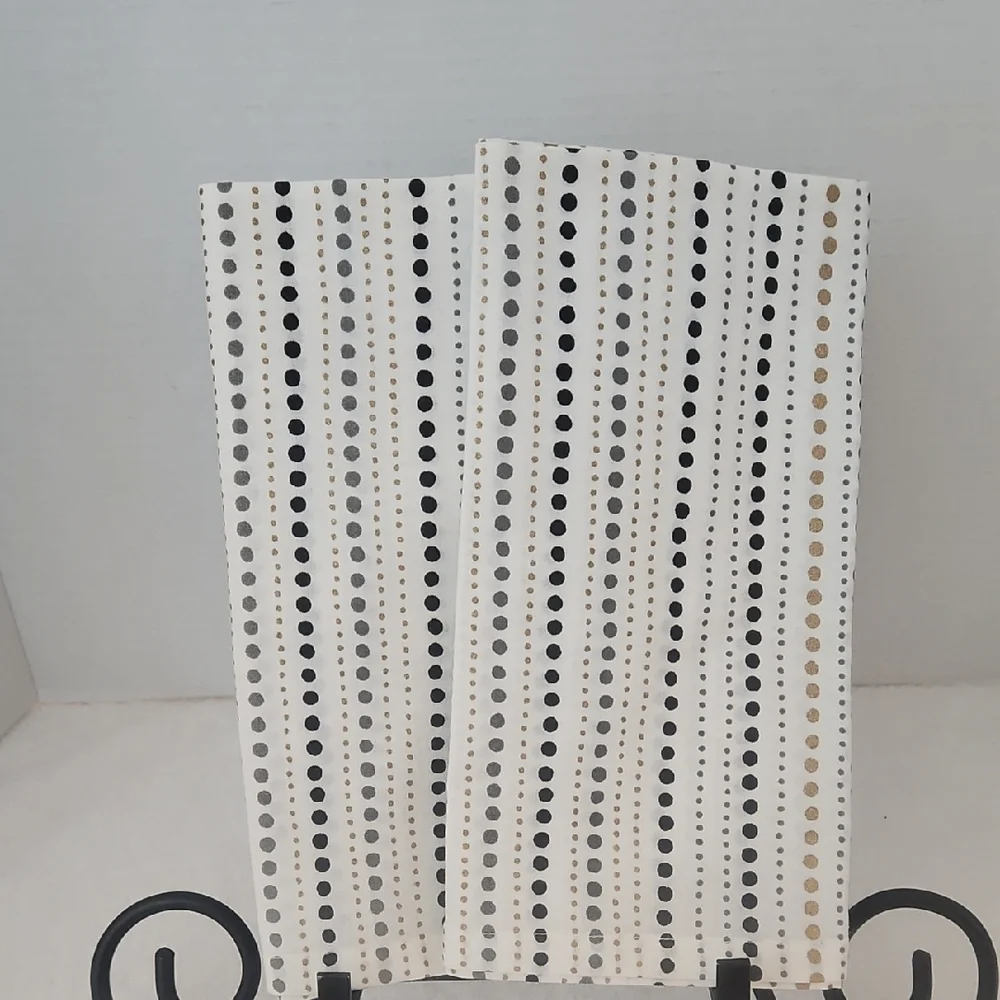 Crate&Barrel Variegated Polka Dots Black, Gray, Metallic Gold Napkins Set of 2